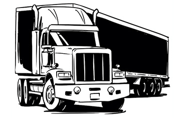 black and white illustration of semi truck