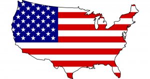 shape of united states colored with american flag