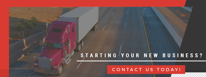 Truck on highway with words "Starting Your New Business? Contact Us Today!"